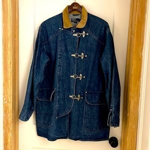 VTG 80's Men's Polo Ralph Lauren denim/tan corduroy Fireman's Coat - Size L